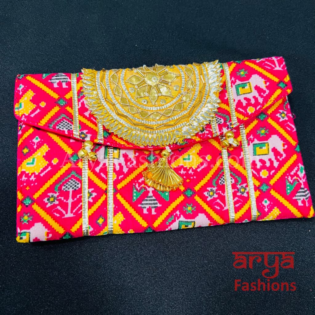 Jaipuri Bandhani Clutch Bag/ Designer Embroidered Purse