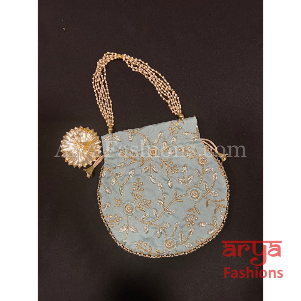 Jaipuri Satin Potli Designer Bag/ Traditional Embroidered / Haldi Mayun Gift