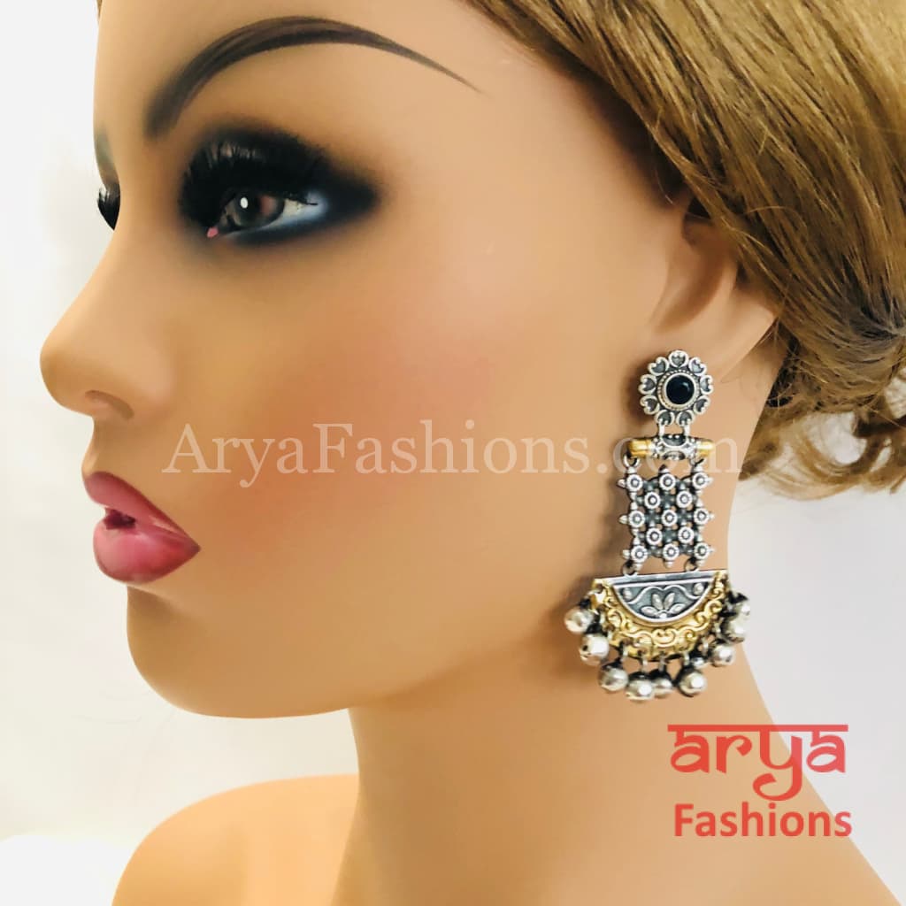 Katrina Kaif Dual Tone Oxidized Silver Indian Chandbali