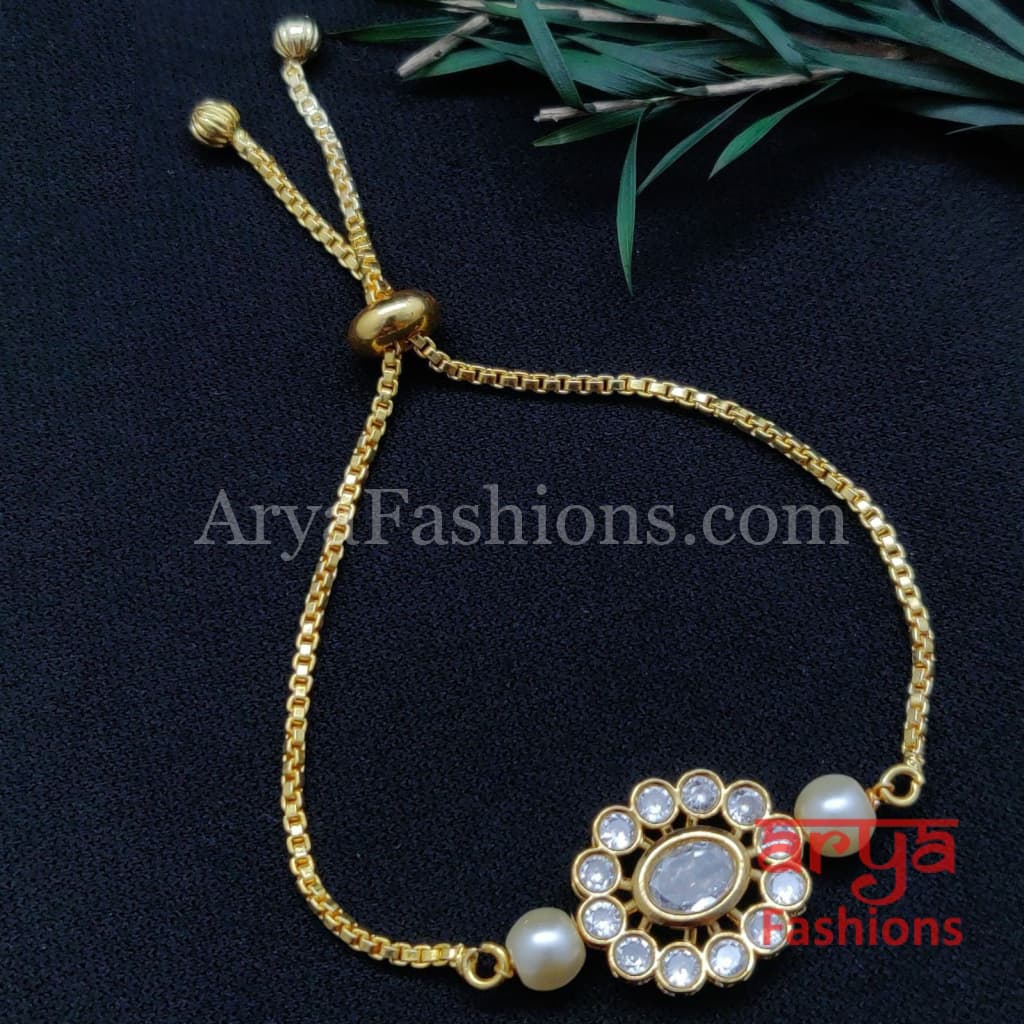 Kundan Pearl Chain Bracelet/ Rajwadi Bracelet