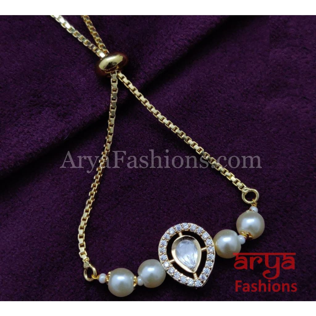 Kundan Pearl Chain Bracelet/ Rajwadi Bracelet
