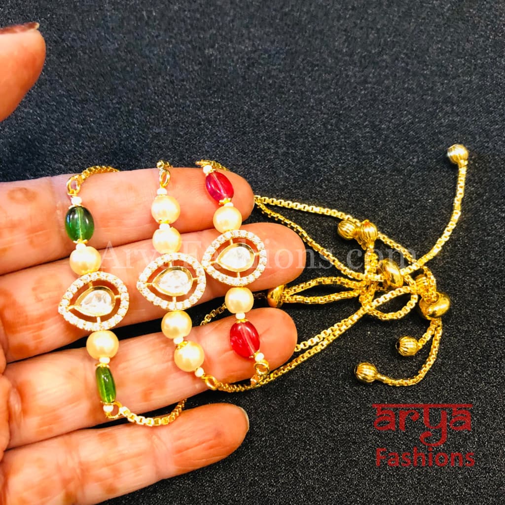 Kundan Pearl Chain Bracelet/ Rajwadi Bracelet