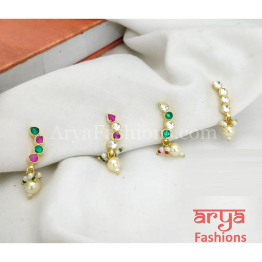 Kundan Pearl Nose Clip/ Multicolor Marathi Long Clip