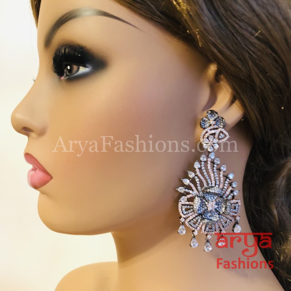 Lisha Rose Gold Silver CZ Party Earrings