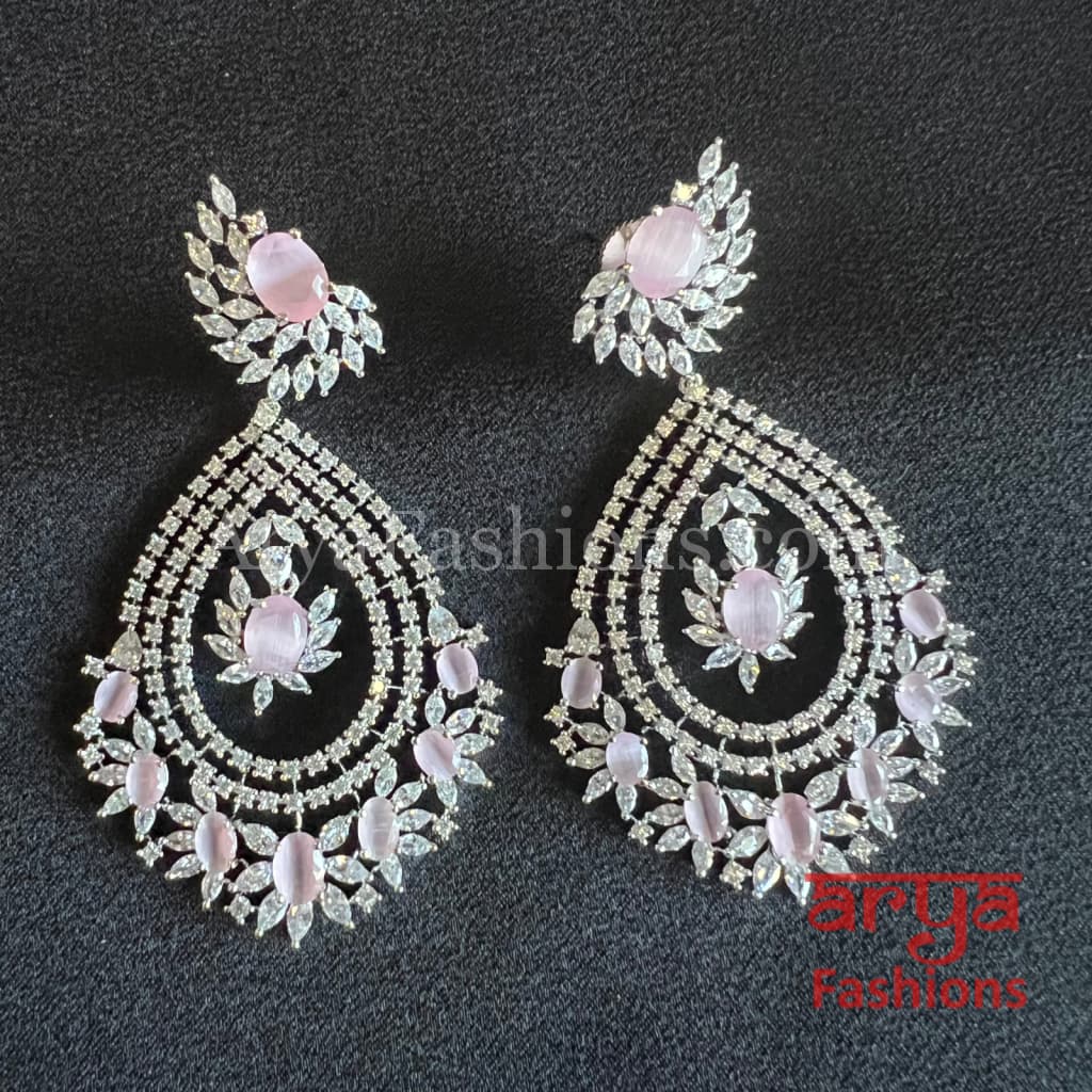 Long Cubic Zirconia Chandbali Earrings