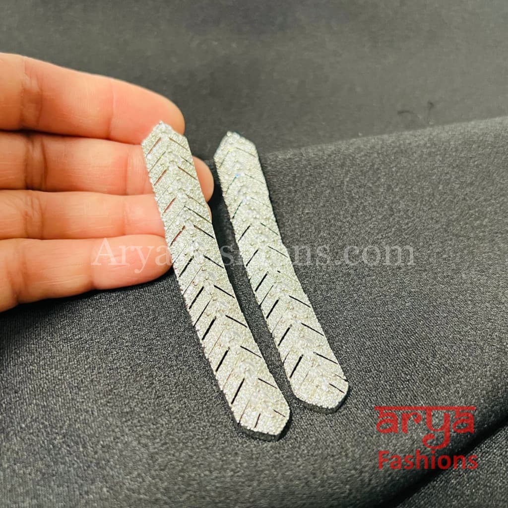 Long Silver CZ Earrings / Designer Cubic Zirconia earrings/