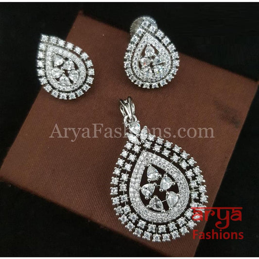 Mahira Cubic Zirconia Leaf design Pendant Set with Stud Earrings