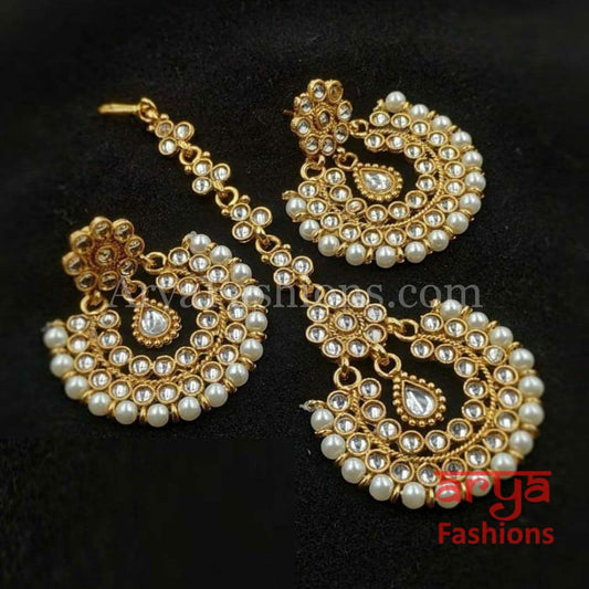 Mang Tika and Earrings Combo/ Red Green White Chandbali MangTika Combo