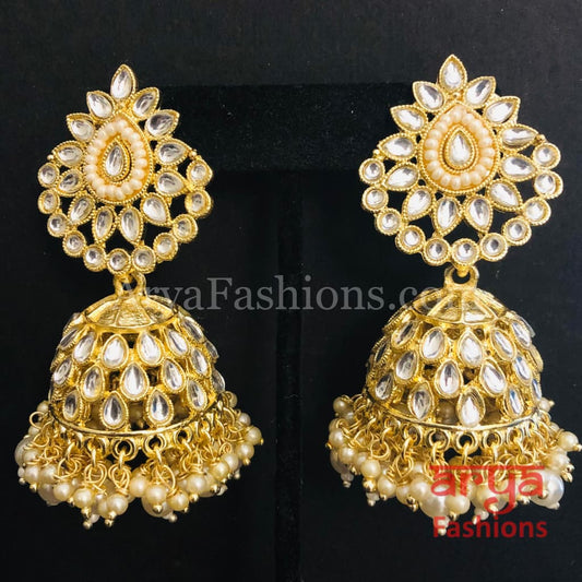 Mani Kundan Pearl Jhumka/ Golden Jhumka