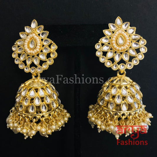 Mani Kundan Pearl Jhumka/ Golden Jhumka