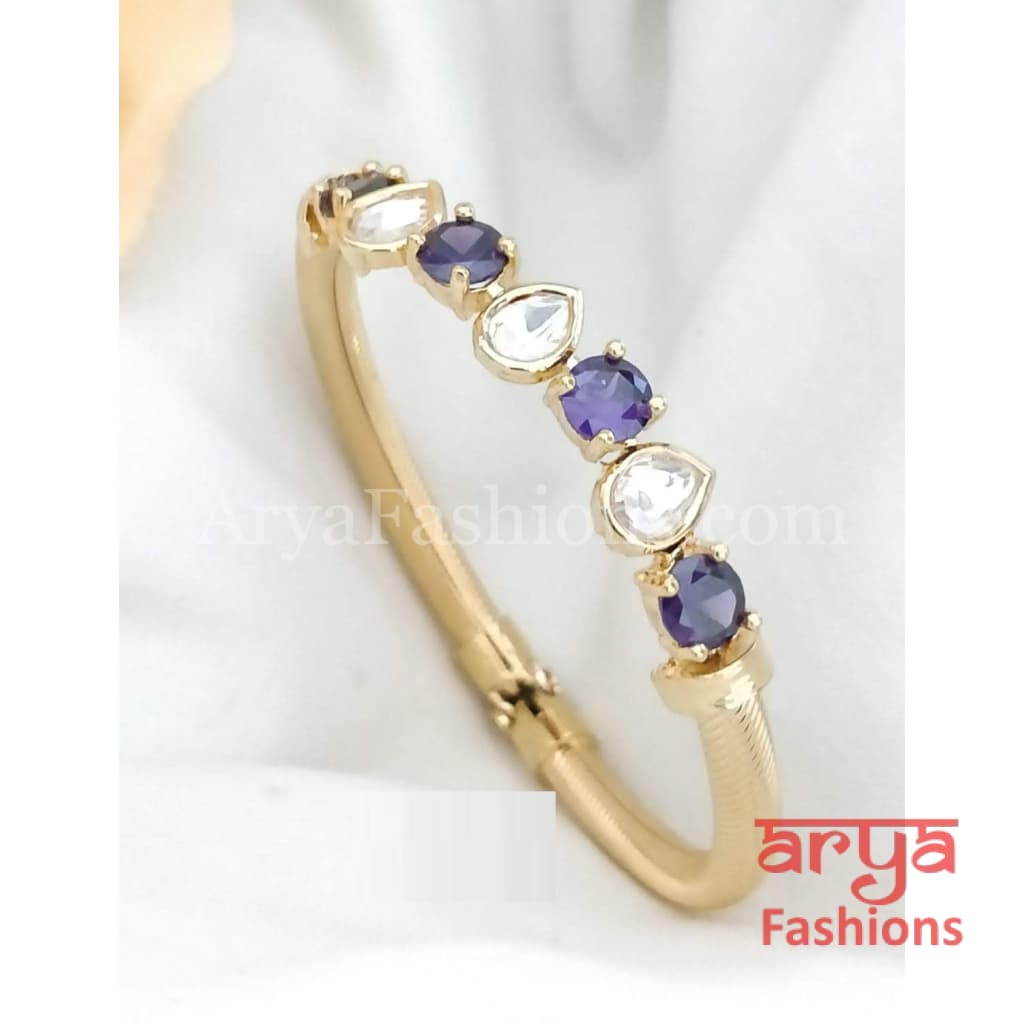 Minimalist 22 Karat Gold plated Bracelet with Kundan and Colored Stones