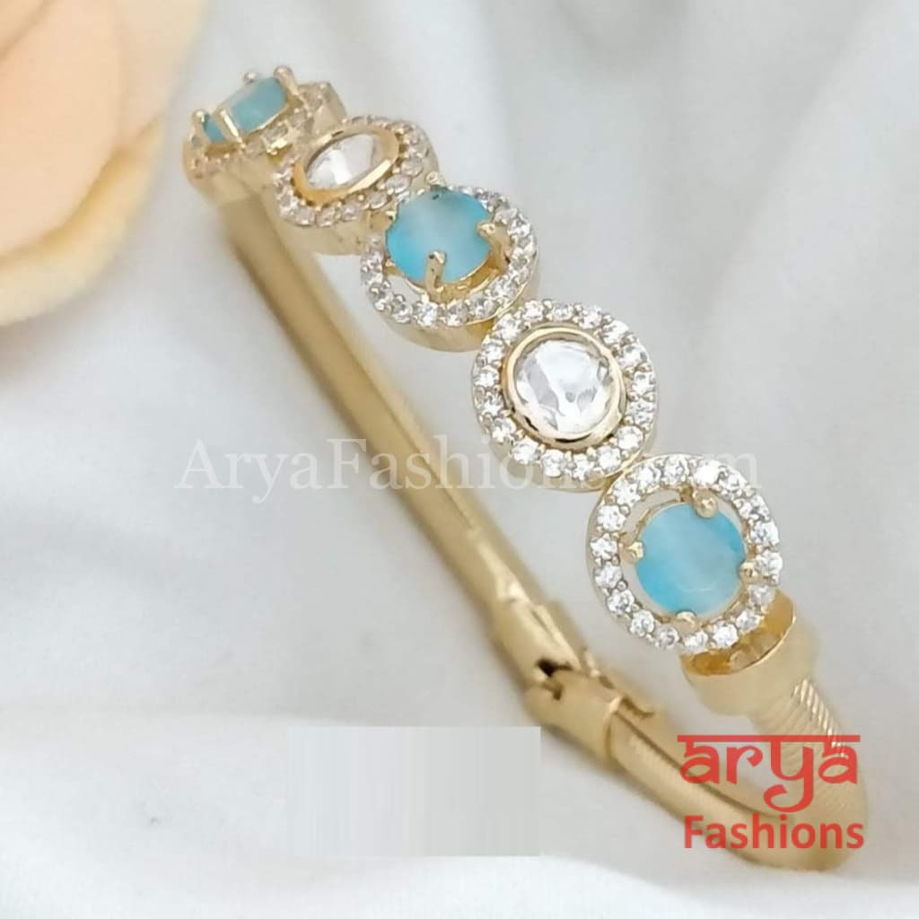 Minimalist 22 Karat Gold plated Kundan Bracelet with Colored Stones