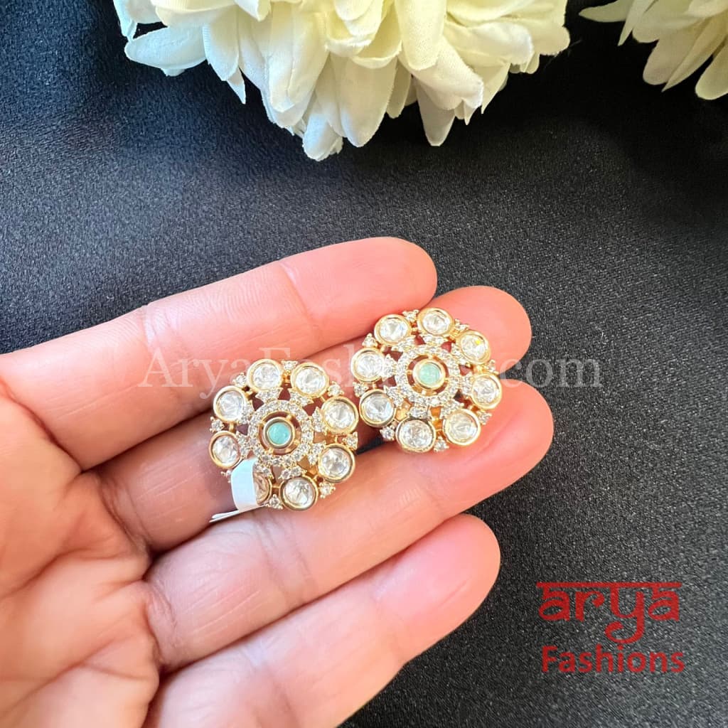 Mint Green Kundan CZ Studs / Everyday Earrings