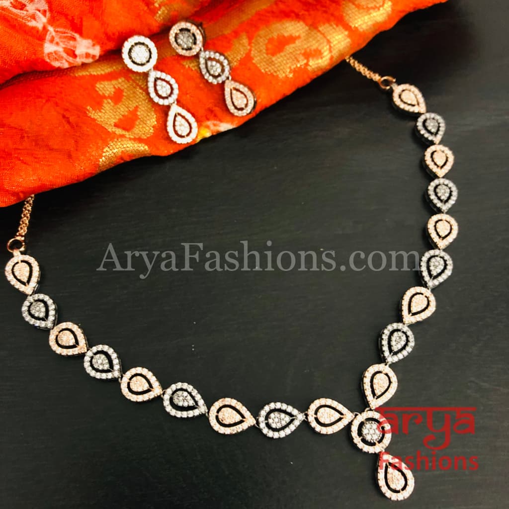 Misha Bridal CZ Wedding Necklace/ Rose Black Cubic Zirconia Necklace