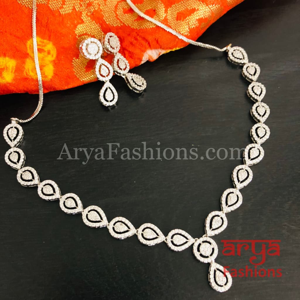 Misha Bridal CZ Wedding Necklace/ Rose Black Cubic Zirconia Necklace