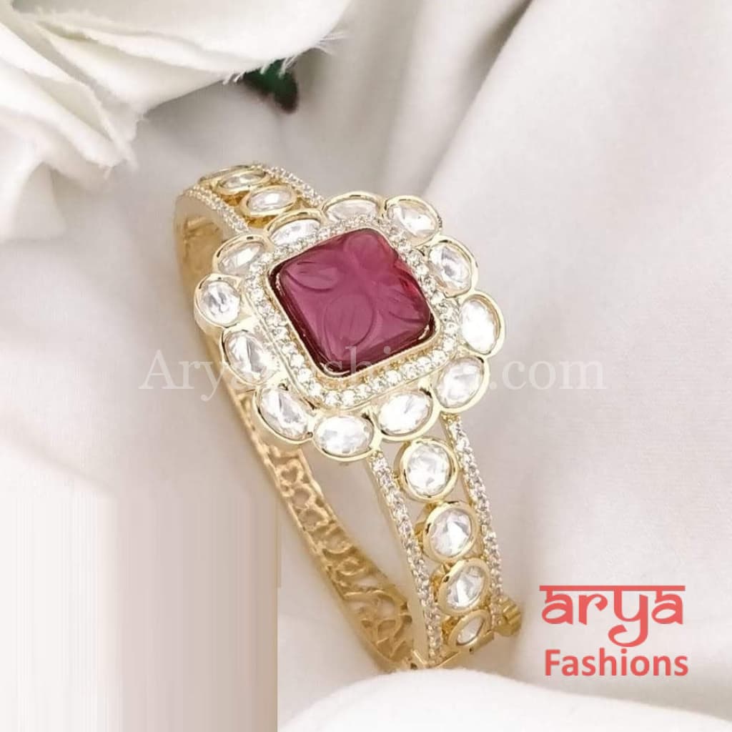 Multicolor Golden Jadau Bracelet Kundan stones