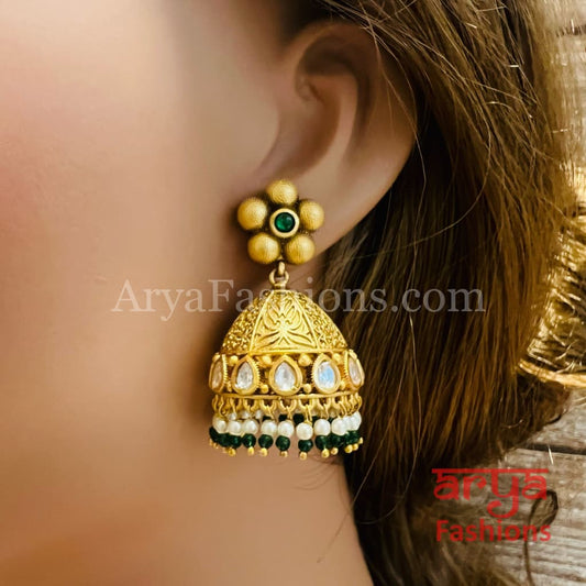 Multicolor Golden Pearl Antique Jhumka