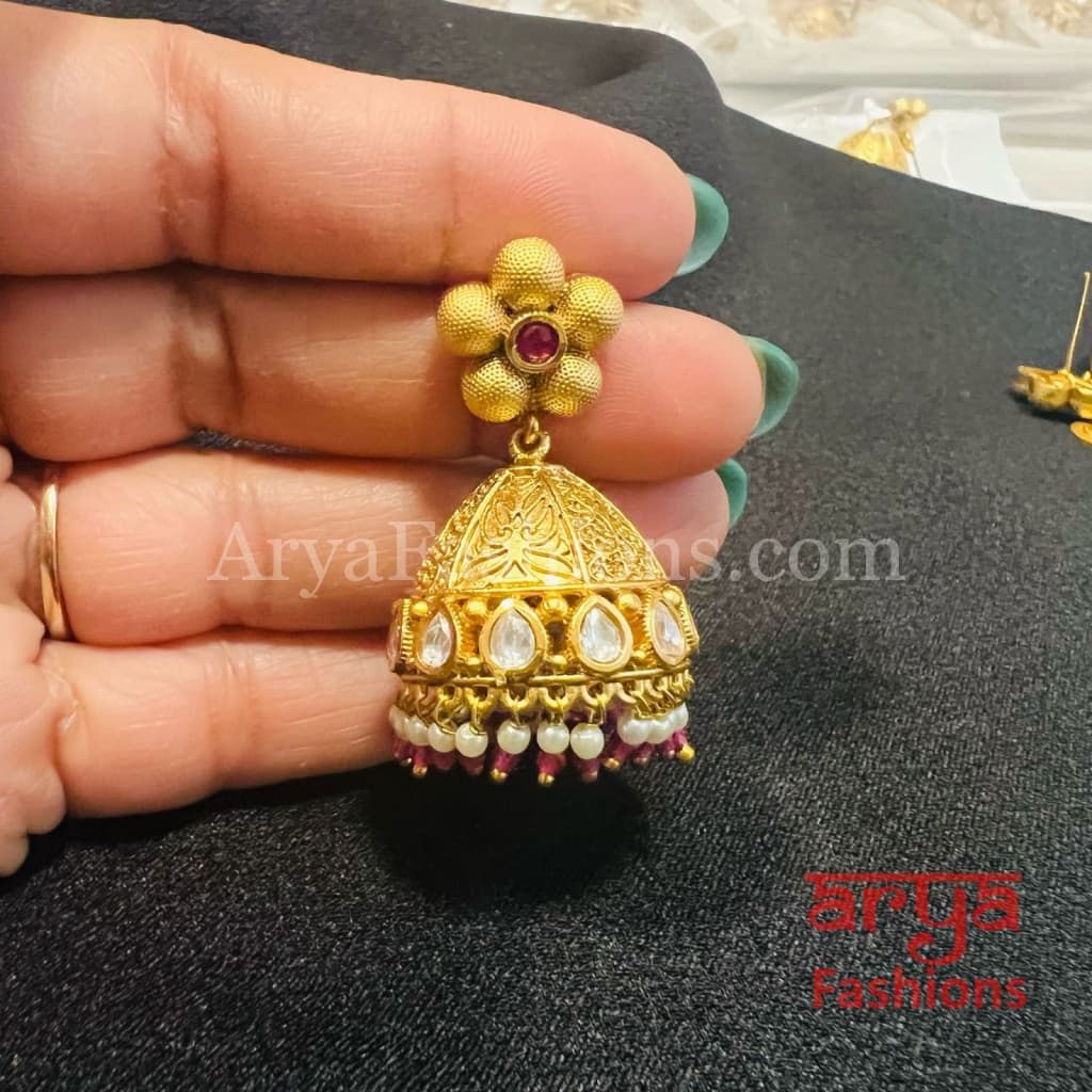 Multicolor Golden Pearl Antique Jhumka