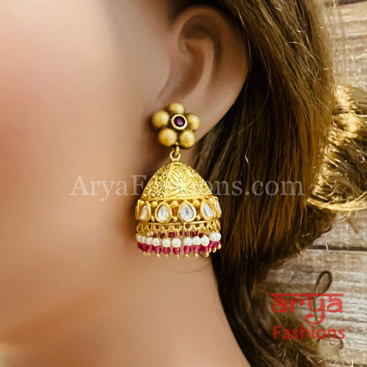 Multicolor Golden Pearl Antique Jhumka