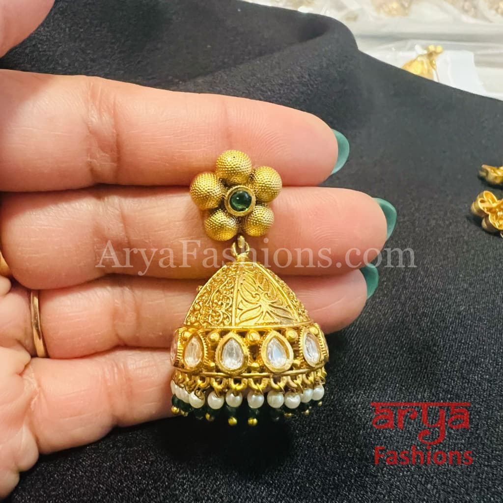 Multicolor Golden Pearl Antique Jhumka
