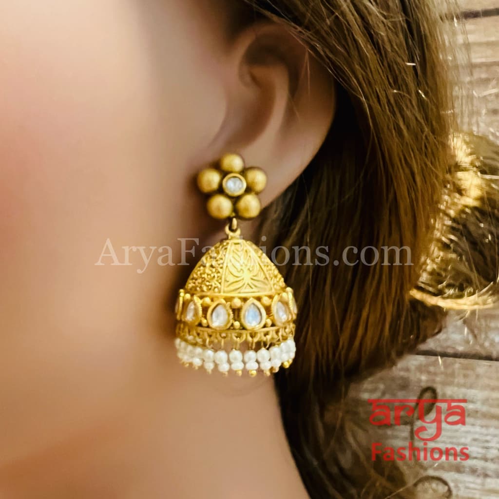 Multicolor Golden Pearl Antique Jhumka