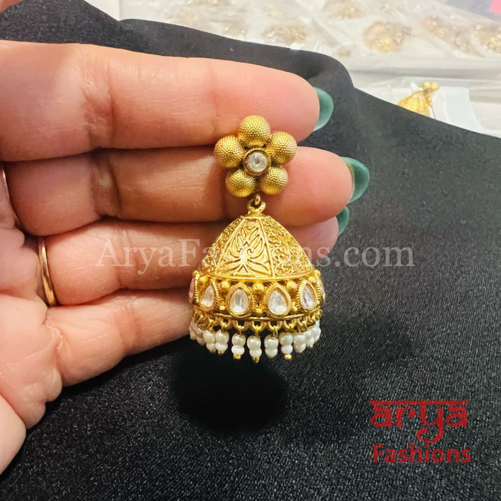 Multicolor Golden Pearl Antique Jhumka