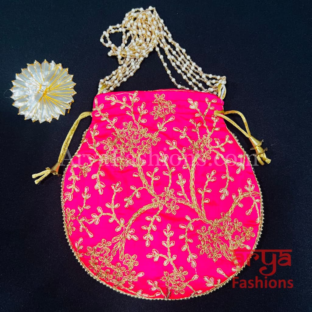 Multicolor Jaipuri Satin Potli Bag/ Designer Embroidered