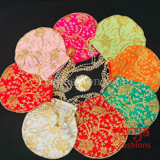 Multicolor Jaipuri Satin Potli Bag/ Designer Embroidered