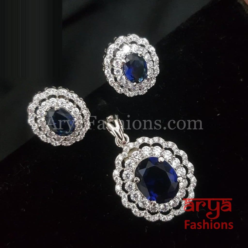 Olivia Silver Cubic Zirconia Flower Pendant with Stud Earrings