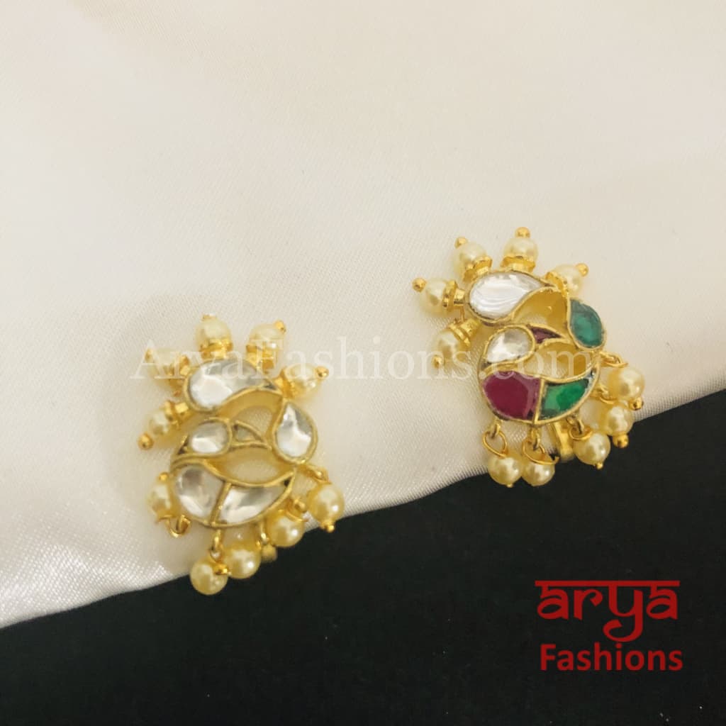 Peacock Nose Clip/ Kundan CZ non piercing nose ring/ Bridal Nosepin
