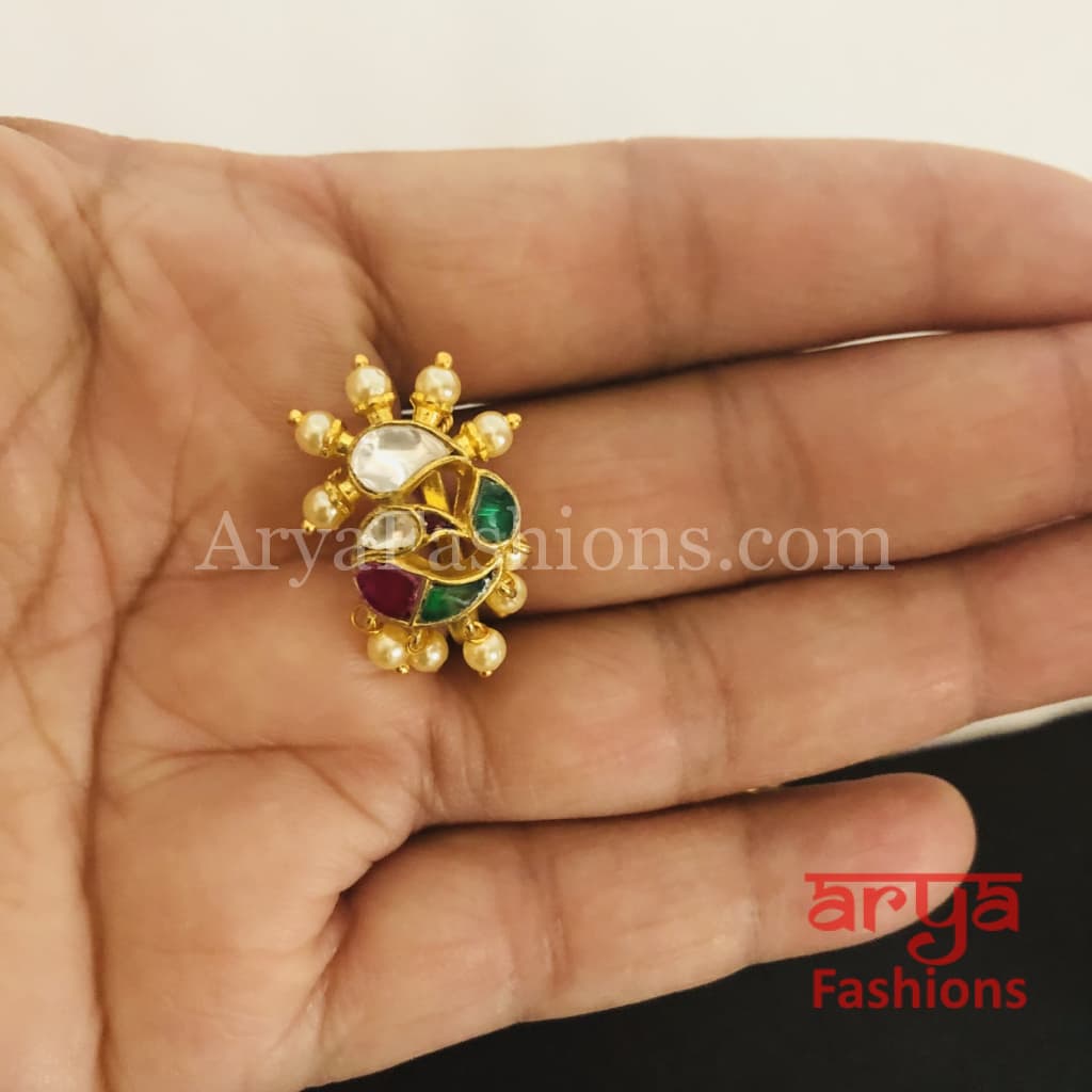 Peacock Nose Clip/ Kundan CZ non piercing nose ring/ Bridal Nosepin