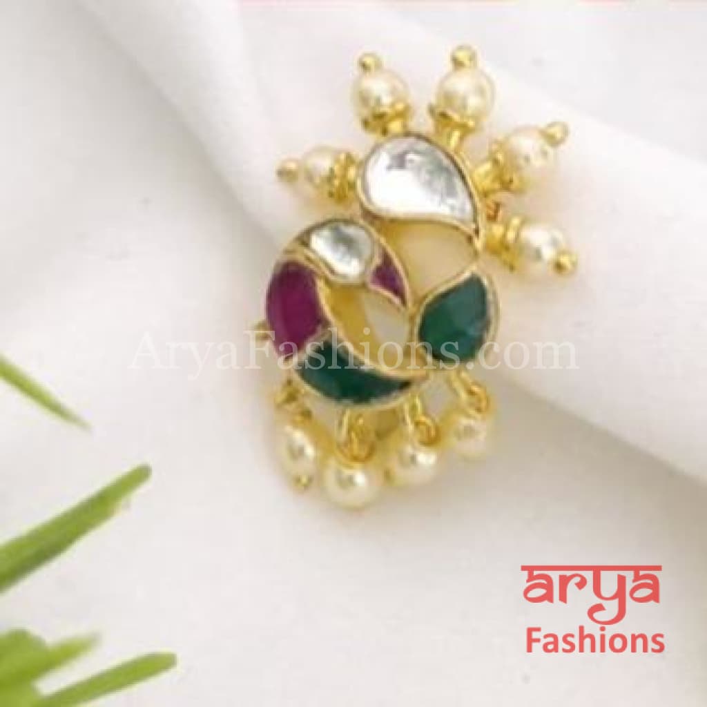 Peacock Nose Clip/ Kundan CZ non piercing nose ring/ Bridal Nosepin
