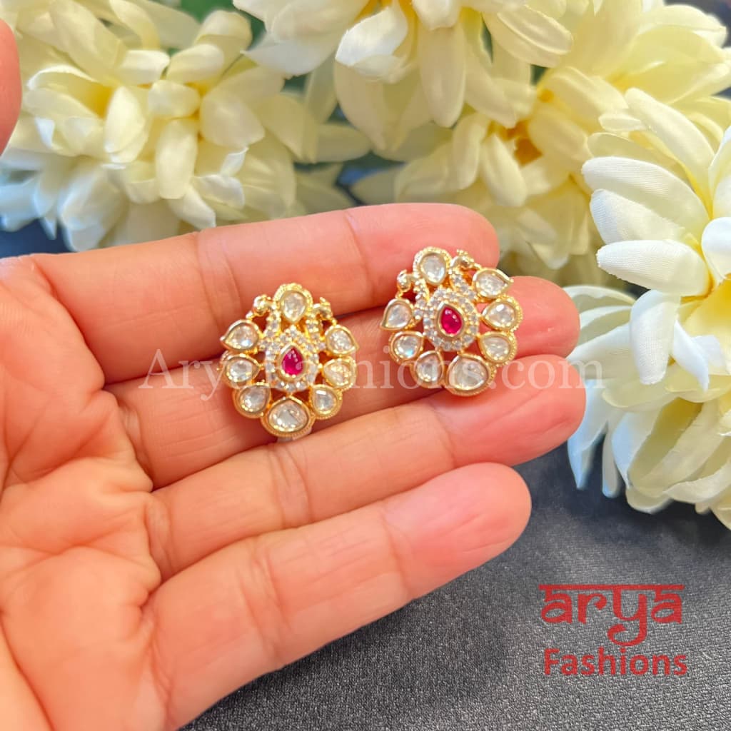 Pink Kundan CZ Studs / Everyday Earrings