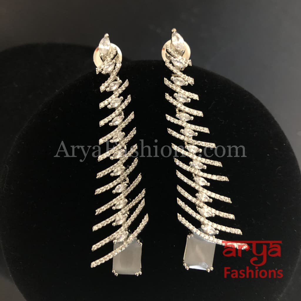 Rima CZ Designer Silver Earrings with Pink/Gray/Mint Green stones
