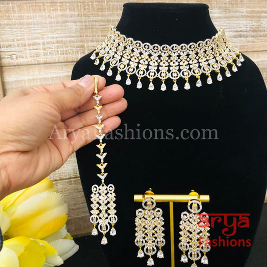 Rose Gold CZ Bridal Choker/ Golden Cubic Zirconia Necklace