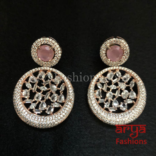 Rose Gold Designer Earrings/ CZ Indian Jewelry