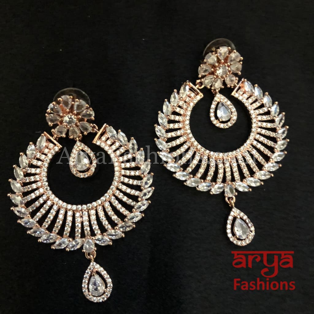 Rose Gold Statement Earrings/ CZ Indian Jewelry