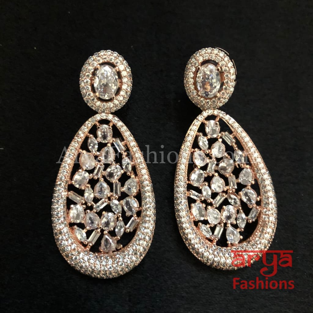 Rose Gold Statement Earrings/ CZ Indian Jewelry
