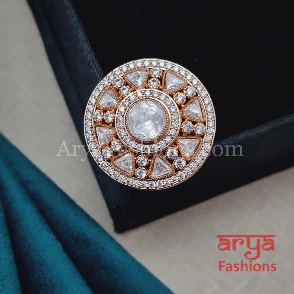 Round Designer Kundan Ring with CZ Stones