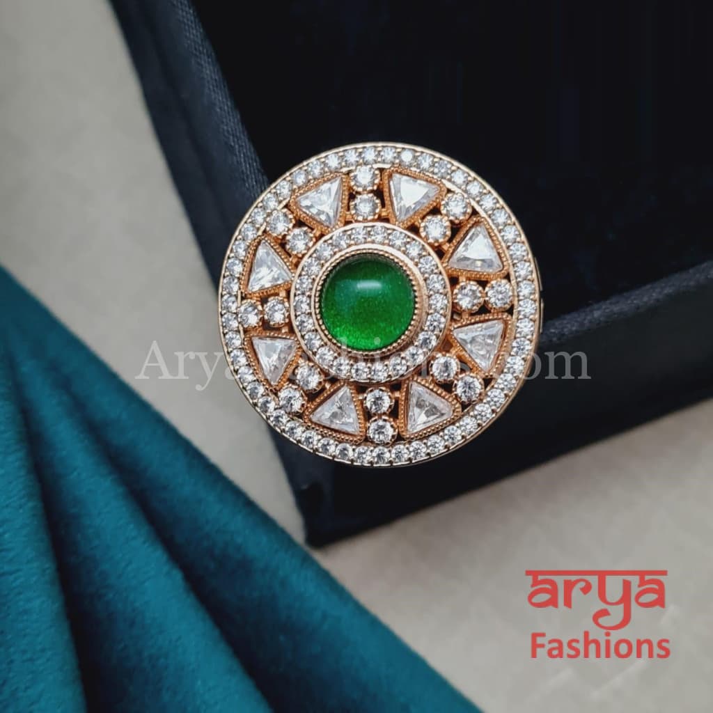 Round Designer Kundan Ring with CZ Stones