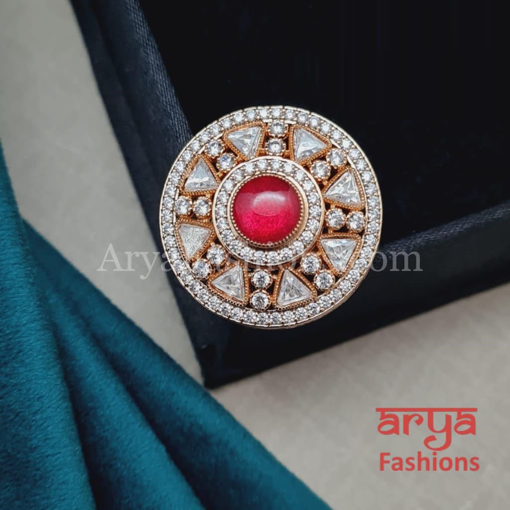 Round Designer Kundan Ring with CZ Stones