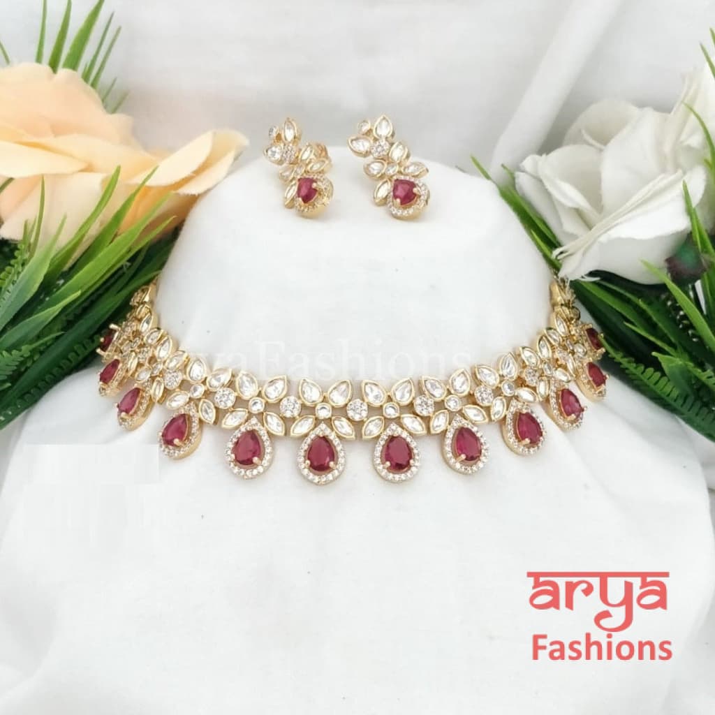 Rubina Kundan Necklace with CZ Stones
