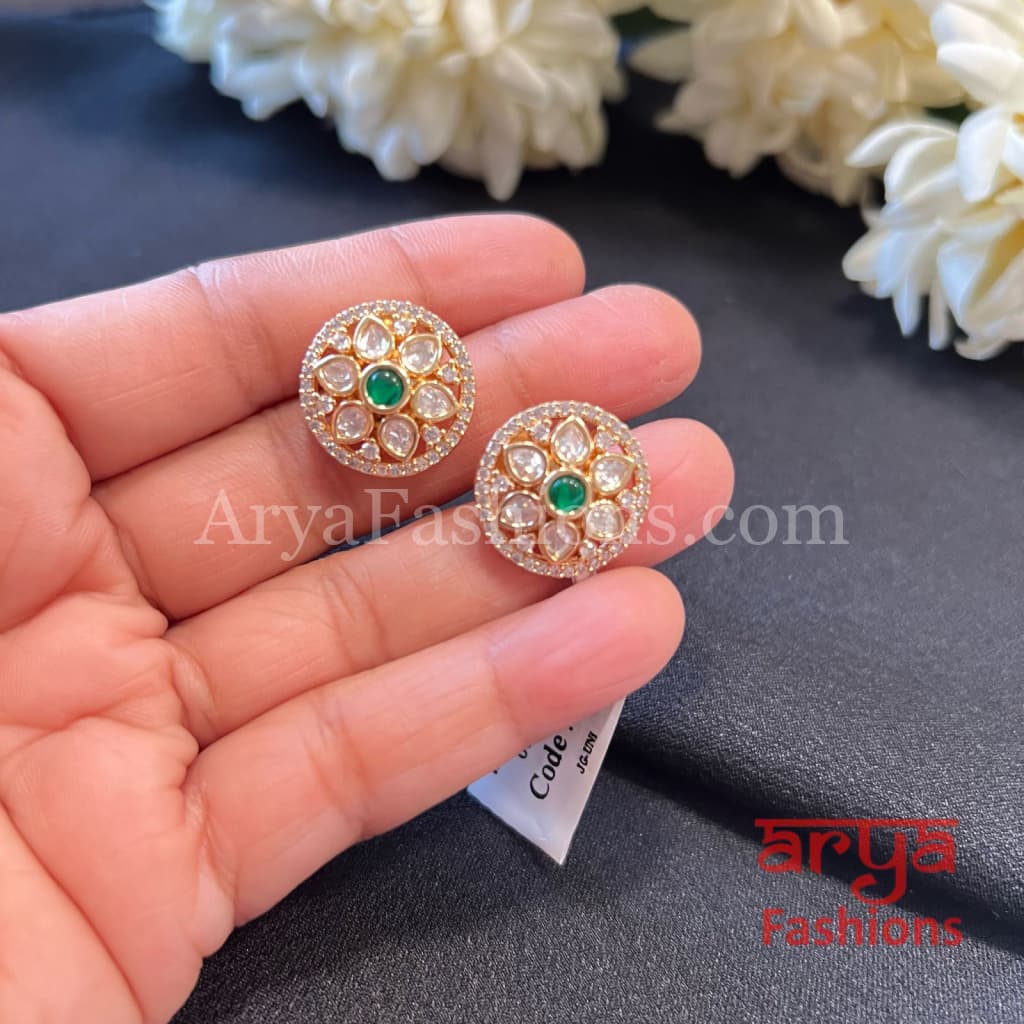Ruby Pink Kundan CZ Studs / Everyday Earrings