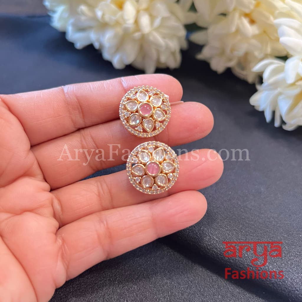 Ruby Pink Kundan CZ Studs / Everyday Earrings