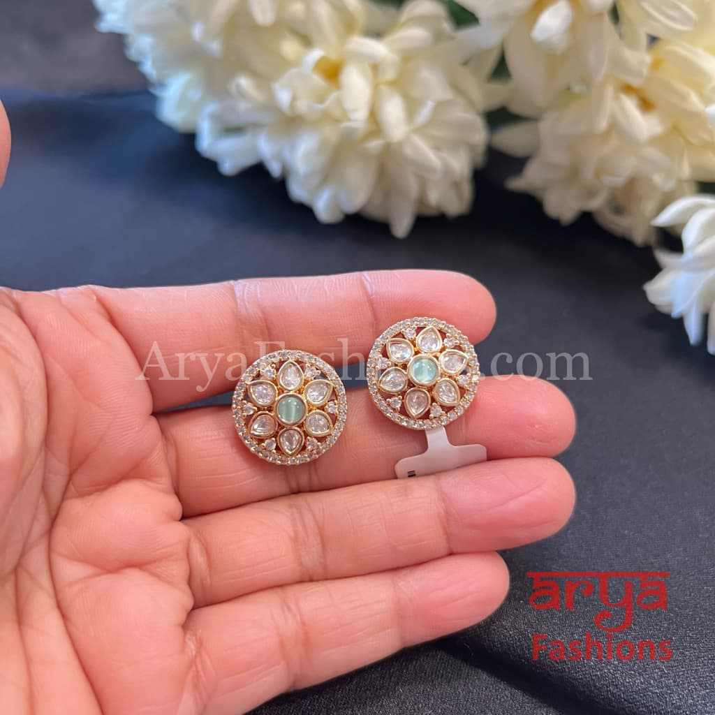 Ruby Pink Kundan CZ Studs / Everyday Earrings