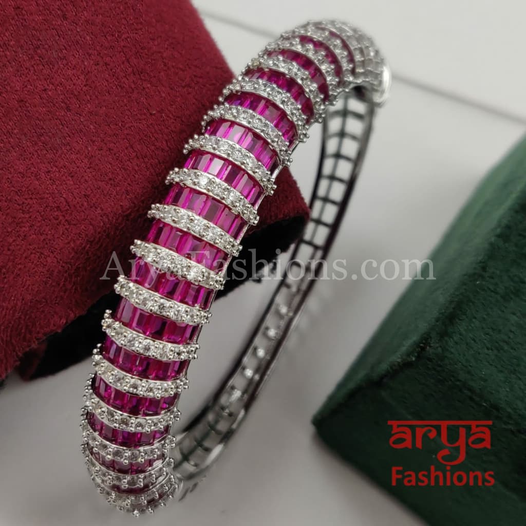 Ruby Silver Monalisa Stones CZ Bracelet/ Emerald Green Bracelet