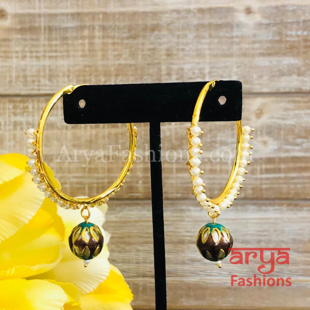 Ruhi Big Golden Balis with Meenakari Balls