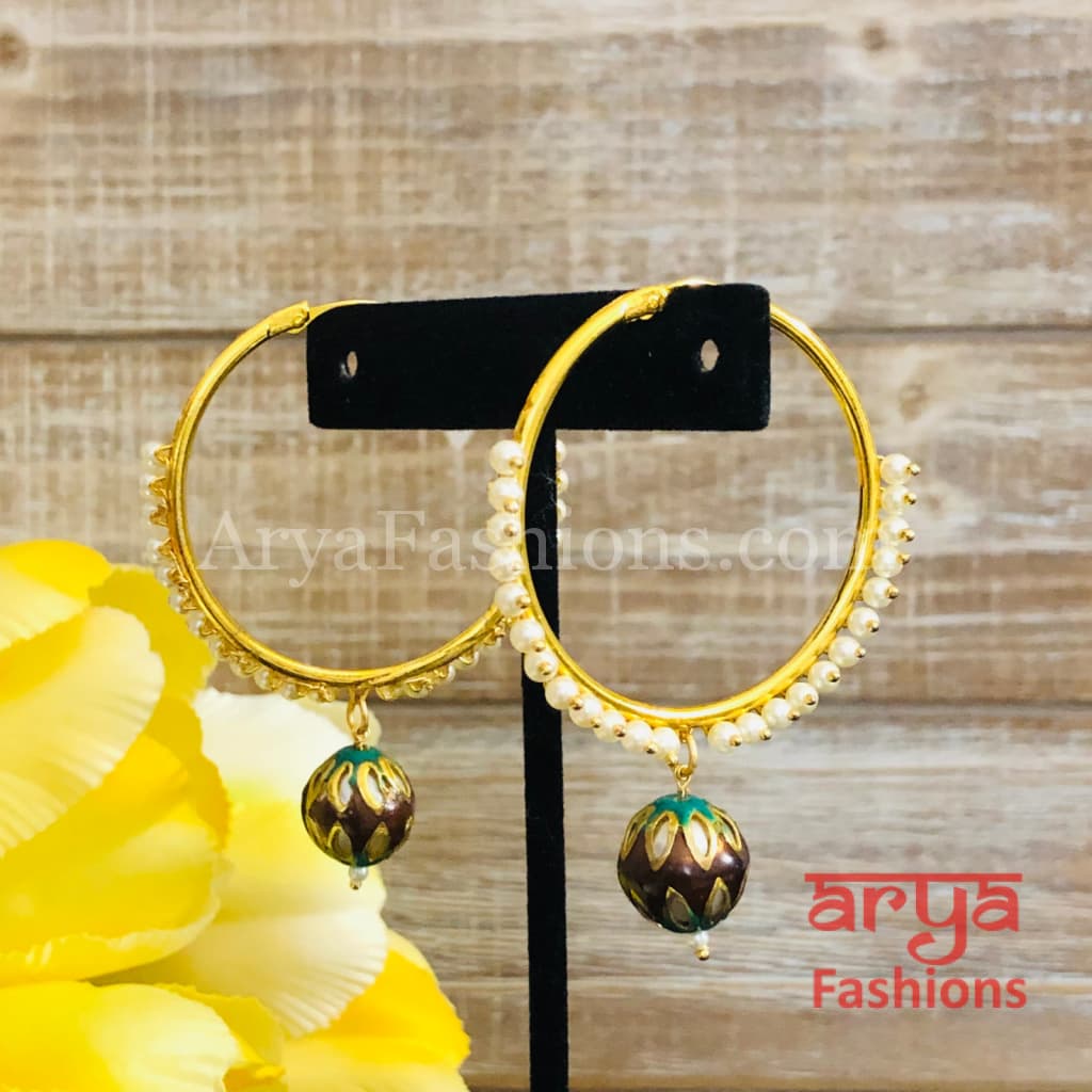 Ruhi Big Golden Balis with Meenakari Balls