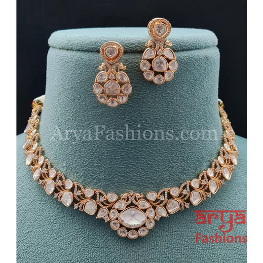 Sabiya Kundan Polki Necklace with Moissanite CZ Stones