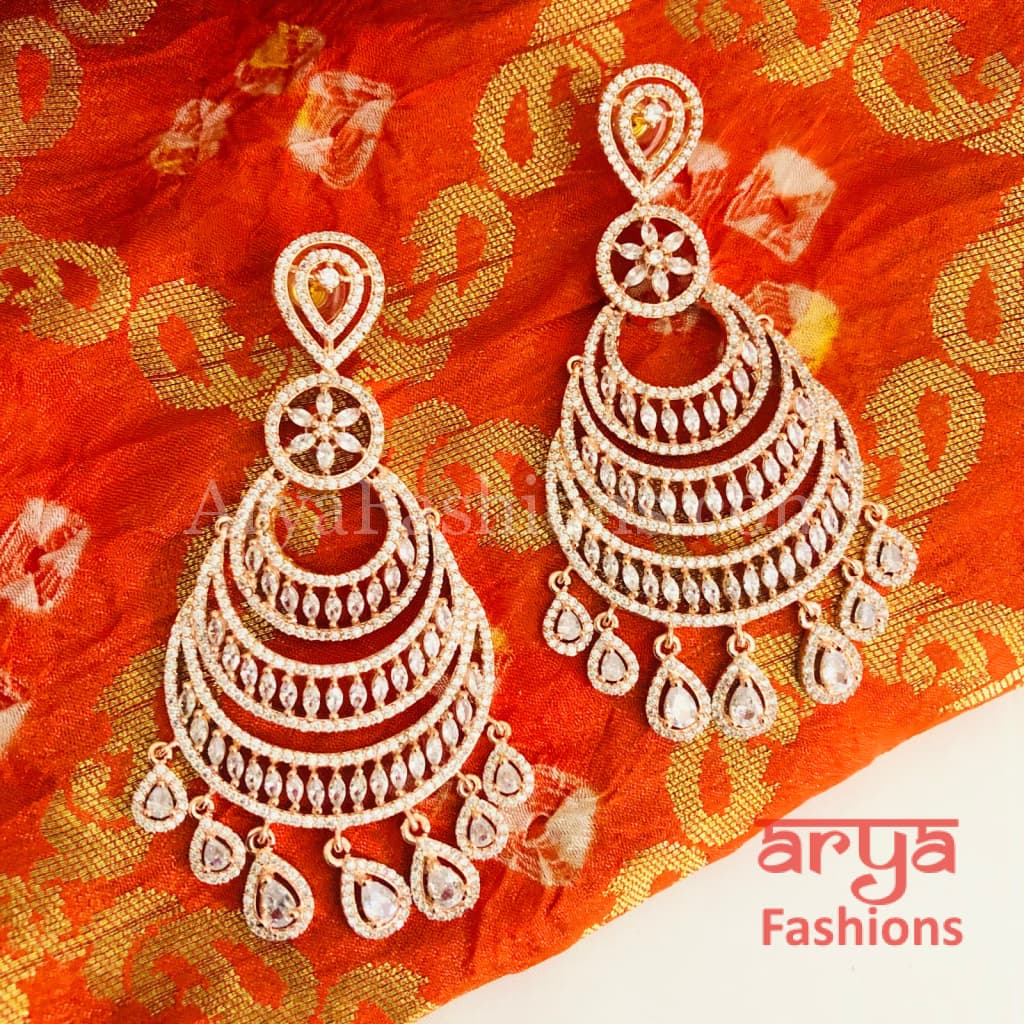 Shaheen CZ Chandbali Earrings Rose Gold/Silver finish
